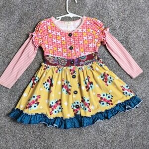 Matilda Jane Girls 2T Floral Patchwork Ruffle Button Boutique Dress